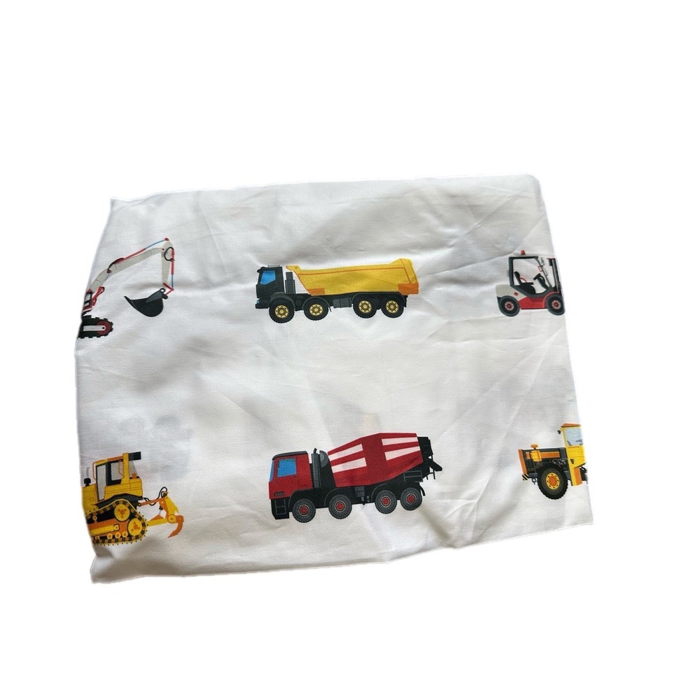 Construction Truck Fitted Crib Sheet White Toddler Bedding Excavator Crane Print - Picture 3 of 5